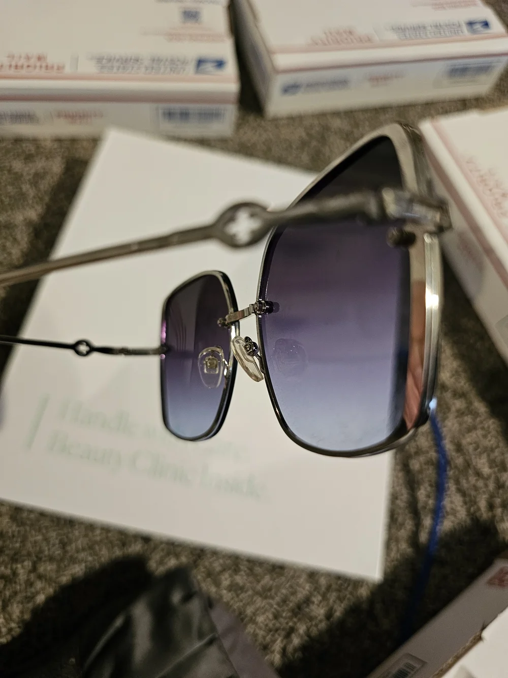 Oversized Square Gradient Purple Women's Sunglasses With Cross Cut Out